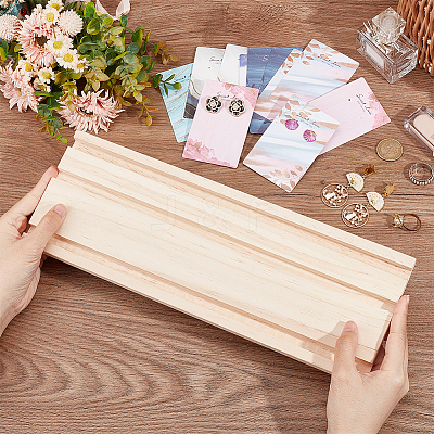 3-Slot Wood Earring Display Card Tray EDIS-WH0021-42-1