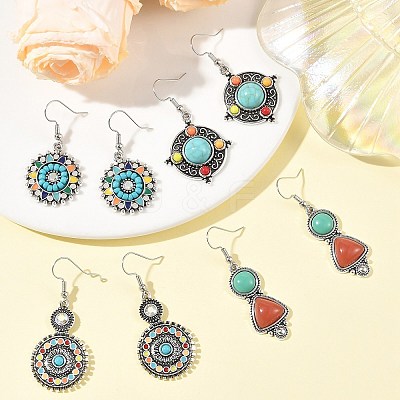 Bohemian Alloy & Enamel & Acrylic & Rhinestone Dangle Earrings for Women EJEW-JE07343-1