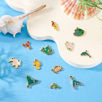12Pcs 12 Styles 304 Stainless Steel Enamel Pendants STAS-TA0001-43-1