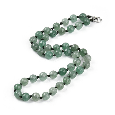 8mm Faceted Round Natural Green Aventurine Beaded Necklaces NJEW-F327-01A-02-1