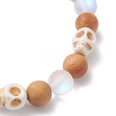 Natural Wood Round Beads Stretch Bracelets for Women BJEW-JB12588-1