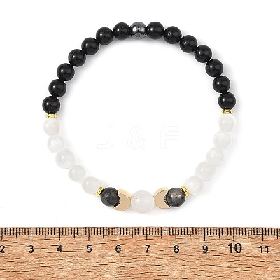 Round Natural Selenite & Non-Magnetic Synthetic Hematite Yin-yang Stretch Bracelets BJEW-JB13837-1