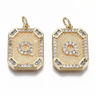 Brass Micro Pave Clear Cubic Zirconia Pendants KK-S356-234Q-G-NF-1