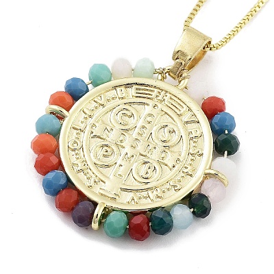 Brass with ABS Beads Pendant Necklaces NJEW-B101-08G-1