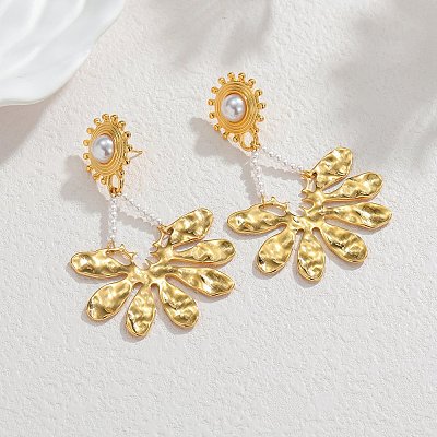 304 Stainless Steel & Plastic Imitation Pearl Dangle Earrings EJEW-T054-08G-1