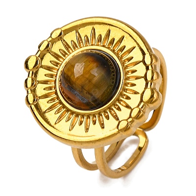 Natural Tiger Eye Finger Rings RJEW-Q822-28G-03-1