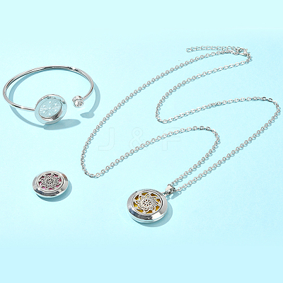1Pc Stainless Steel Open Cuff Bangles & 1Pc Stainless Steel Pendant Neclace AJEW-SC0004-06B-1