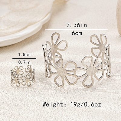 Hollow Flower Alloy Cuff Bangle & Cuff Ring Sets FS-WG3E984-01-1