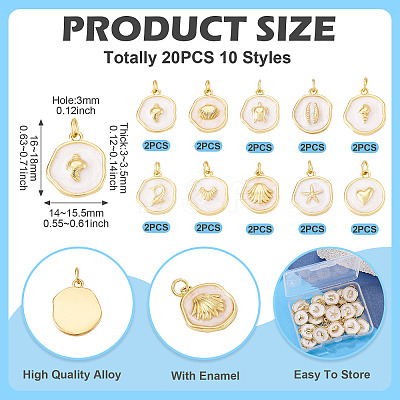 20Pcs 10 Styles Ocean Theme Brass Enamel Pendants KK-TA0002-04-1
