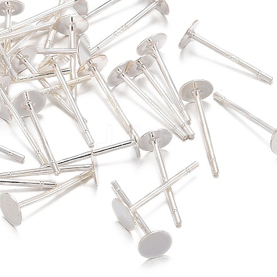 925 Sterling Silver Round Flat Pad Stud Earring Findings STER-T002-200S-1