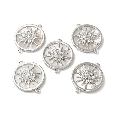 Brass Micro Pave Clear Cubic Zirconia Sun Connector Charms BSHE-Z003-09P-1