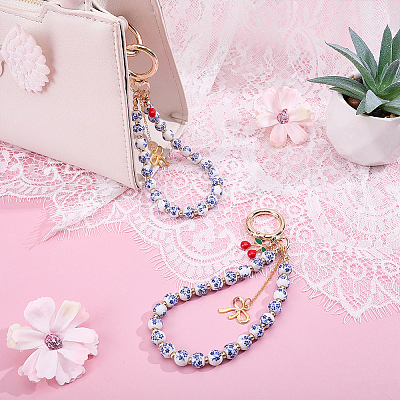 2Pcs Zinc Alloy Ceramic Beads Mobile Straps AJEW-ME0002-83B-1