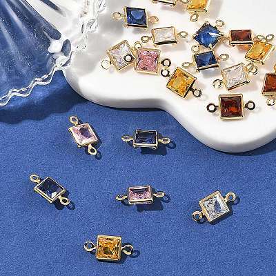SHEGRACE Brass Pave Cubic Zirconia Square Connector Charms XGRQ2O044-440P-1