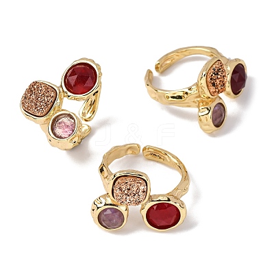 Natural Amethyst/Korean Jade/Agate Germ Cuff Rings RJEW-M076-05G-05-1