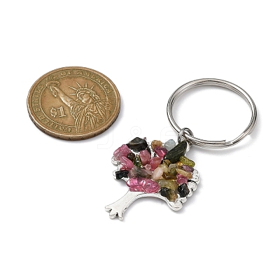 Natural Tourmaline Chip & Alloy Tree of Life Pendant Keychain KEYC-JKC00648-08-1