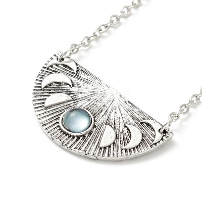 Alloy Moon Phase Pendant Necklace with Resin Beaded NJEW-G056-08AS-1