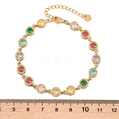 304 Stainless Steel Pave Colorful Cubic Zirconia Tennis Bracelets for Women BJEW-T023-02C-G-1