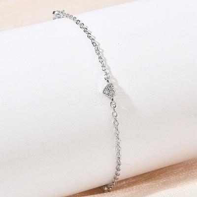 Brass Micro Pave Clear Cubic Zirconia Heart Link Chain Bracelets KK-CBA6980-23P-1