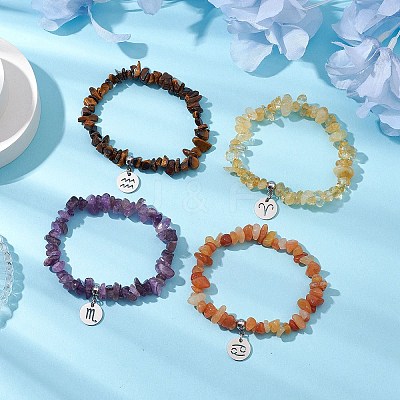 12Pcs Natural & Synthetic Gemstone Chip Beaded Stretch Bracelets BJEW-JB11133-1