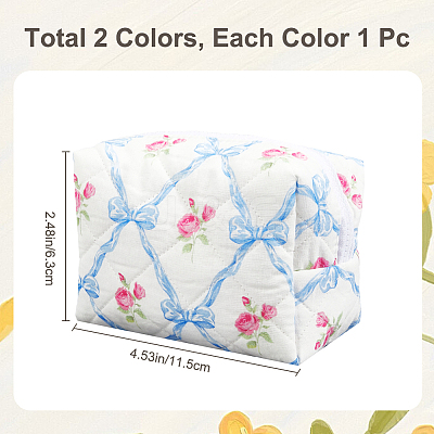 2Pcs 2 Colors Flower Print Cotton & Polyester Cosmetic Zipper Bag AJEW-CN0002-82-1