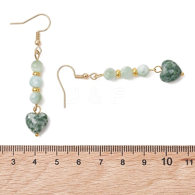 Natural Glass & Natural Green Spot Jasper Dangle Earrings for Women EJEW-JE06956-1