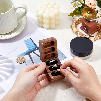 1Pc 3-Slot Walnut Wood Jewelry Gift Box with Magnetic Cover CON-DC0001-15B-1