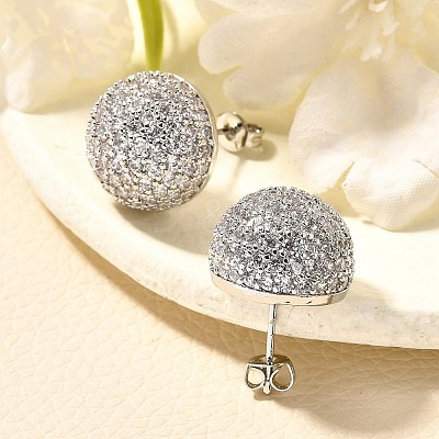 Half Round Brass Micro Pave Clear Cubic Zirconia Stud Earrings X-EJEW-C126-05P-1