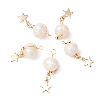 Natural Cultured Freshwater Pearl Copper Wire Wrapped Pendants PALLOY-YW0001-40-1