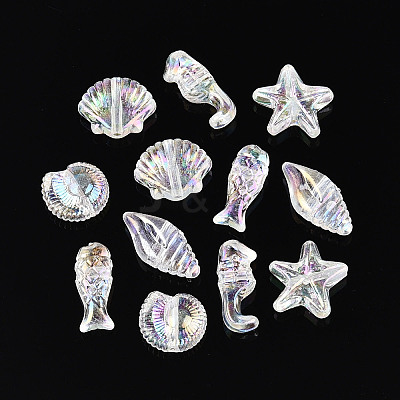 Ocean Theme AB Color Plated Transparent Acrylic Beads TACR-T028-69D-1