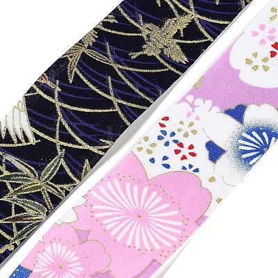 12 Yards 12 Colors Japanese Kimono Style Floral Cotton Ribbon OCOR-GF0001-70-1