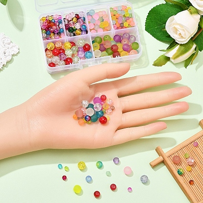 452Pcs 6 Style Transparent Crackle & Frosted Glass Beads CCG-YW0001-07-1