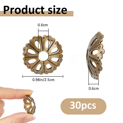 30Pcs Brass Bead Caps KK-FH0008-34AB-1