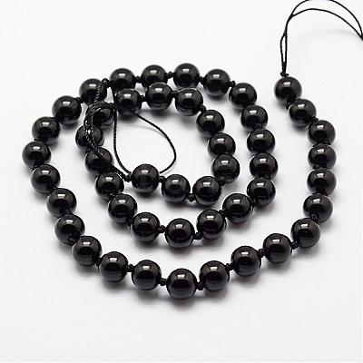 Natural Dyed & Heated Black Onyx Beads Strands G-O153-01-8mm-1