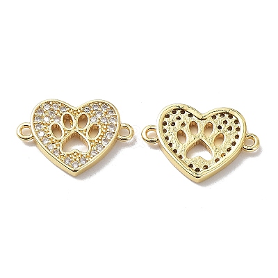 Brass Micro Pave Clear Cubic Zirconia Connector Charms KK-R148-04G-1