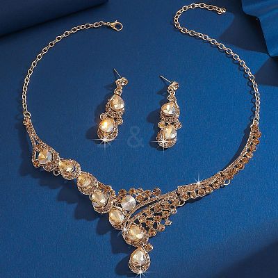 Teardrop Alloy Rhinestone Bib Necklaces & Stud Earring Sets for Women FS-WG2AA93-02-1