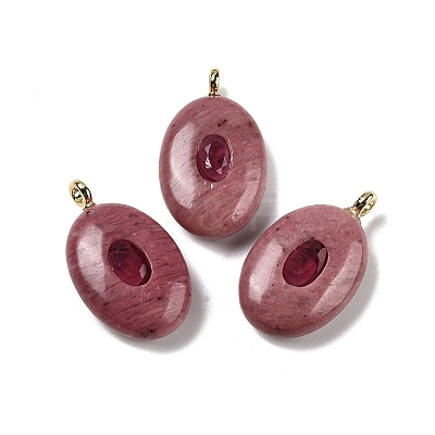 Natural Rhodonite & Cubic Zirconia Pendants X-G-Z076-01G-06-1
