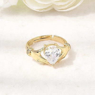 Brass Micro Pave Cubic Zirconia Rings for Women RJEW-K312-04G-1