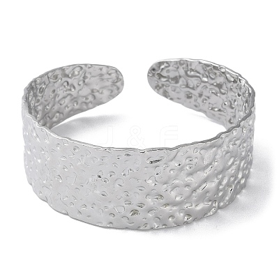 Non-Tarnish 304 Stainless Steel Hammered Textured Cuff Bangles for Women BJEW-Q770-03P-1