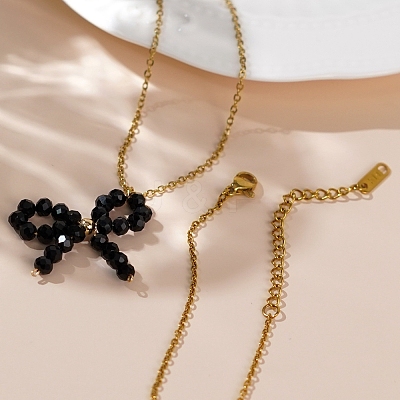 Glass Beaded Bowknot Pendant Necklaces LG8345-2-1