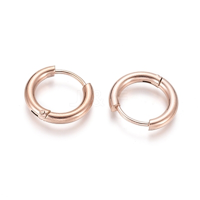 Ion Plating(IP) 304 Stainless Steel Huggie Hoop Earrings EJEW-F111B-16mm-RG-1
