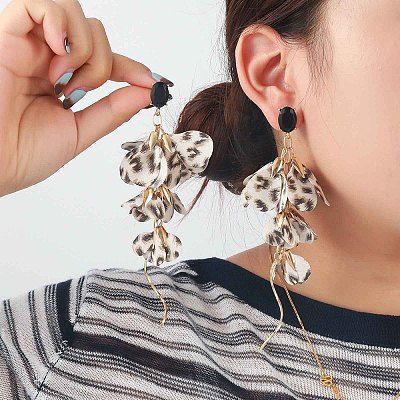 Bohemian Style Alloy & Leopard Print Cloth Stud Earrings FS-WG62249-01-1