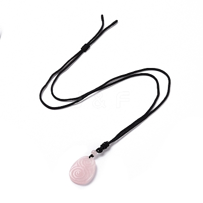 Adjustable Natural Rose Quartz Teardrop with Spiral Pendant Necklace with Nylon Cord for Women NJEW-L171-04E-1