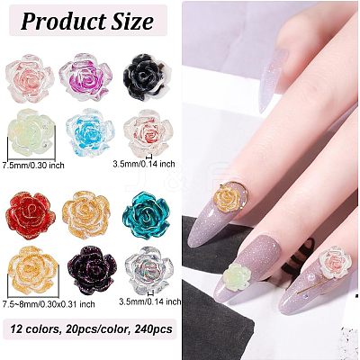 240Pcs 12 Style Camellia Transparent Resin Cabochons MRMJ-OC0003-41-1