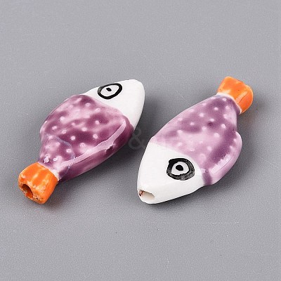 Hand Painted Fish Shaped Porcelain Beads PORC-N013-06L-1