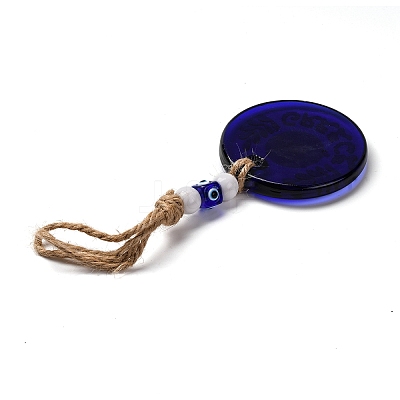 Flat Round with Evil Eye Lampwork Pendant Decoration HJEW-Z005-01A-1