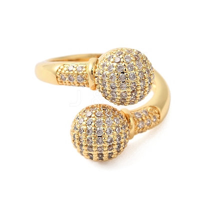 Round Brass Micro Pave Clear Cubic Zirconia Open Cuff Rings for Women RJEW-A046-10G-1