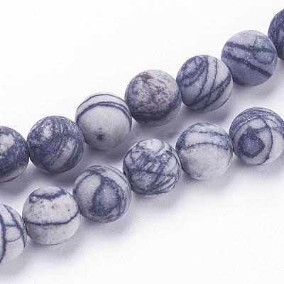 Natural Black Silk Stone/Netstone Beads Strands G-F520-57-10mm-1