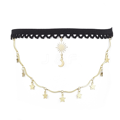 Brass Sun Moon Star Tassel Thigh Leg Chains AJEW-AN00637-01-1