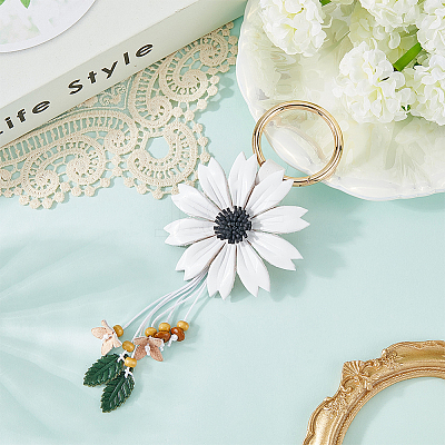 Leather and Alloy Keychain HJEW-WH20022-04B-01-1