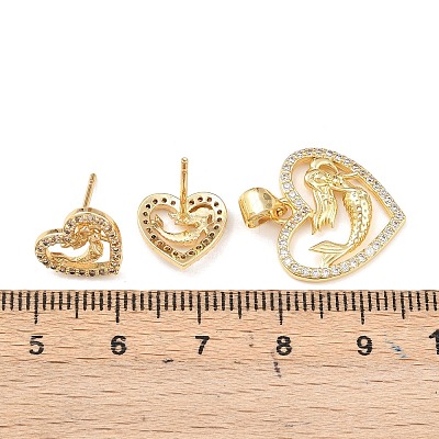 Brass Micro Pave Cubic Zirconia Pendant & Stud Earrings Sets for Women SJEW-F227-01M-G-1